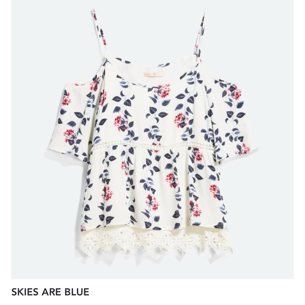 Skies Are Blue White and Blue Blouse with Floral Design